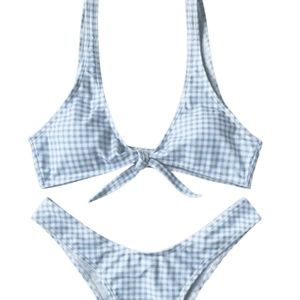 Light Blue Gingham (Checkered) Bikini, Small